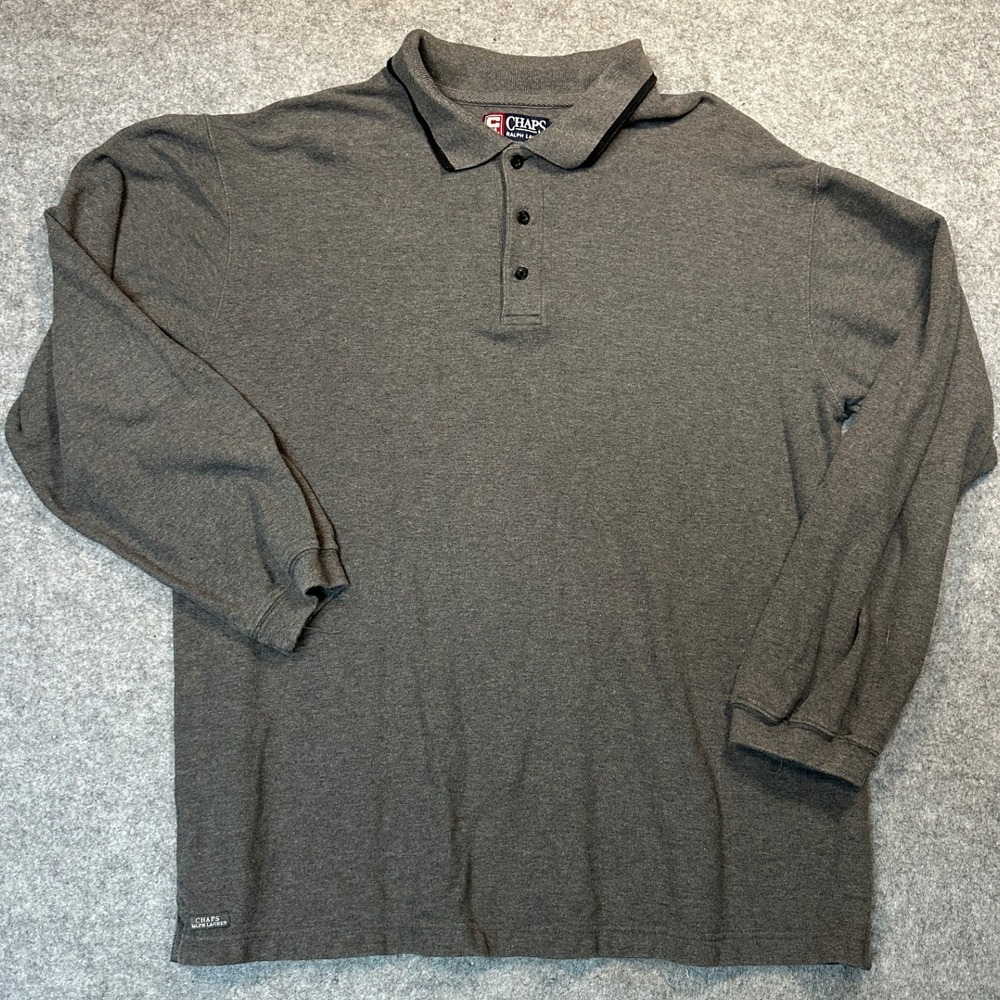 Chaps Ralph Lauren Longâ Sleeve Polo Shirt Large Grey Solid Cotton